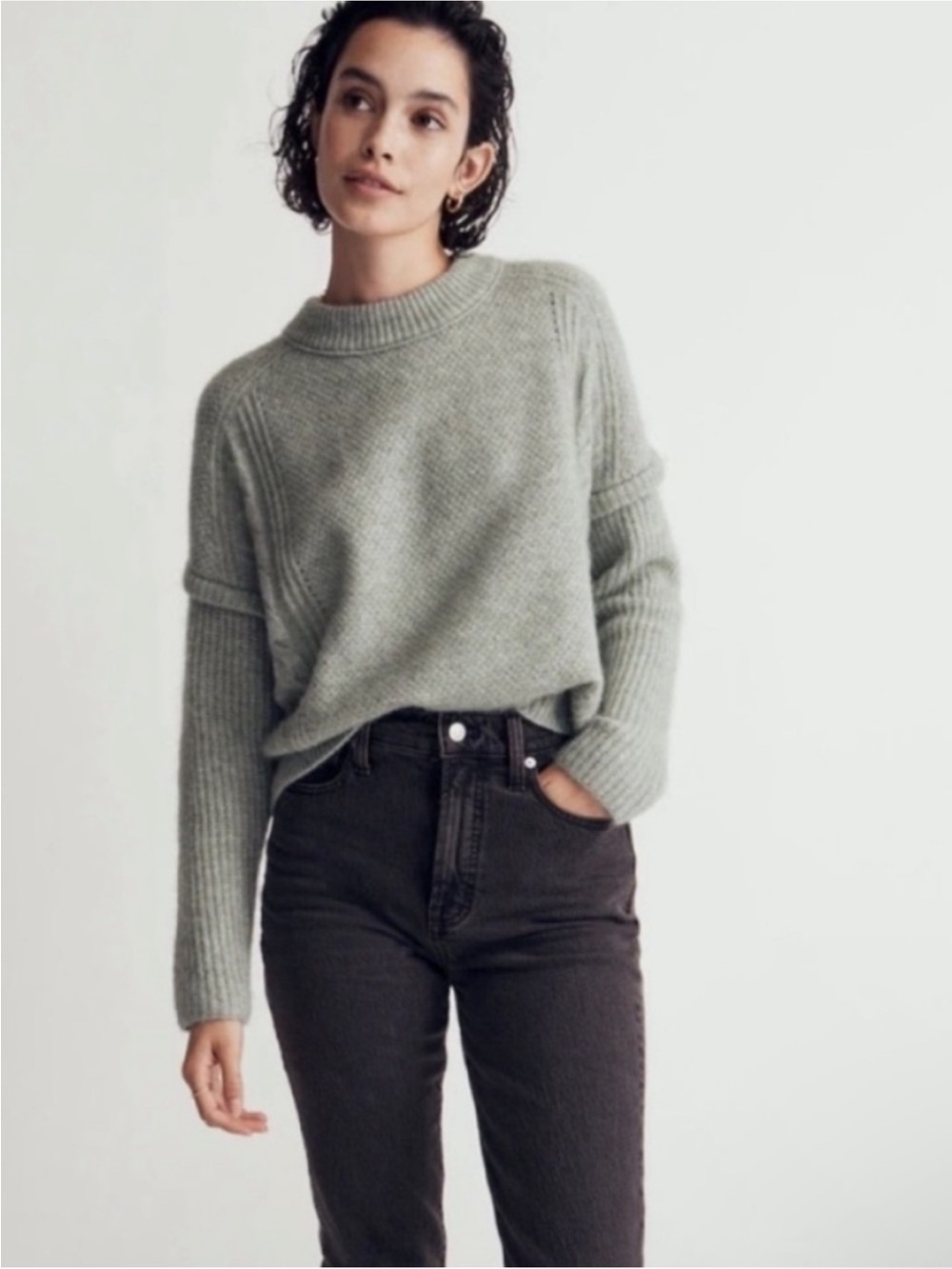 Madewell Alpaca Wool Blend Crewneck Knit Sweater in Sage Green Size 2X